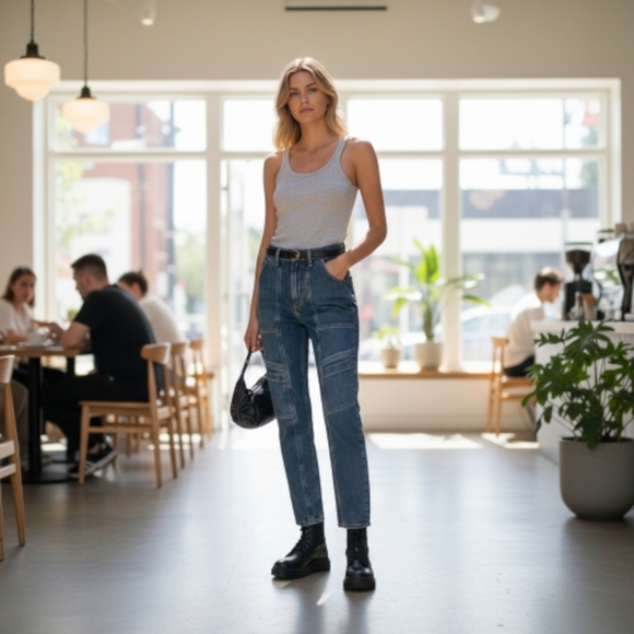 Agolde Denim - AGOLDE Cooper High Rise Cargo Relaxed Straight Leg Dark Blue Jeans 27 Preowned